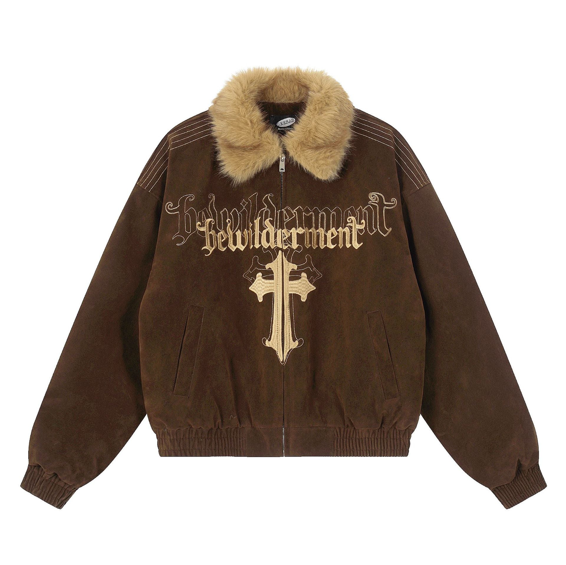 Warm cotton jacket with fur collar and cotton jacket