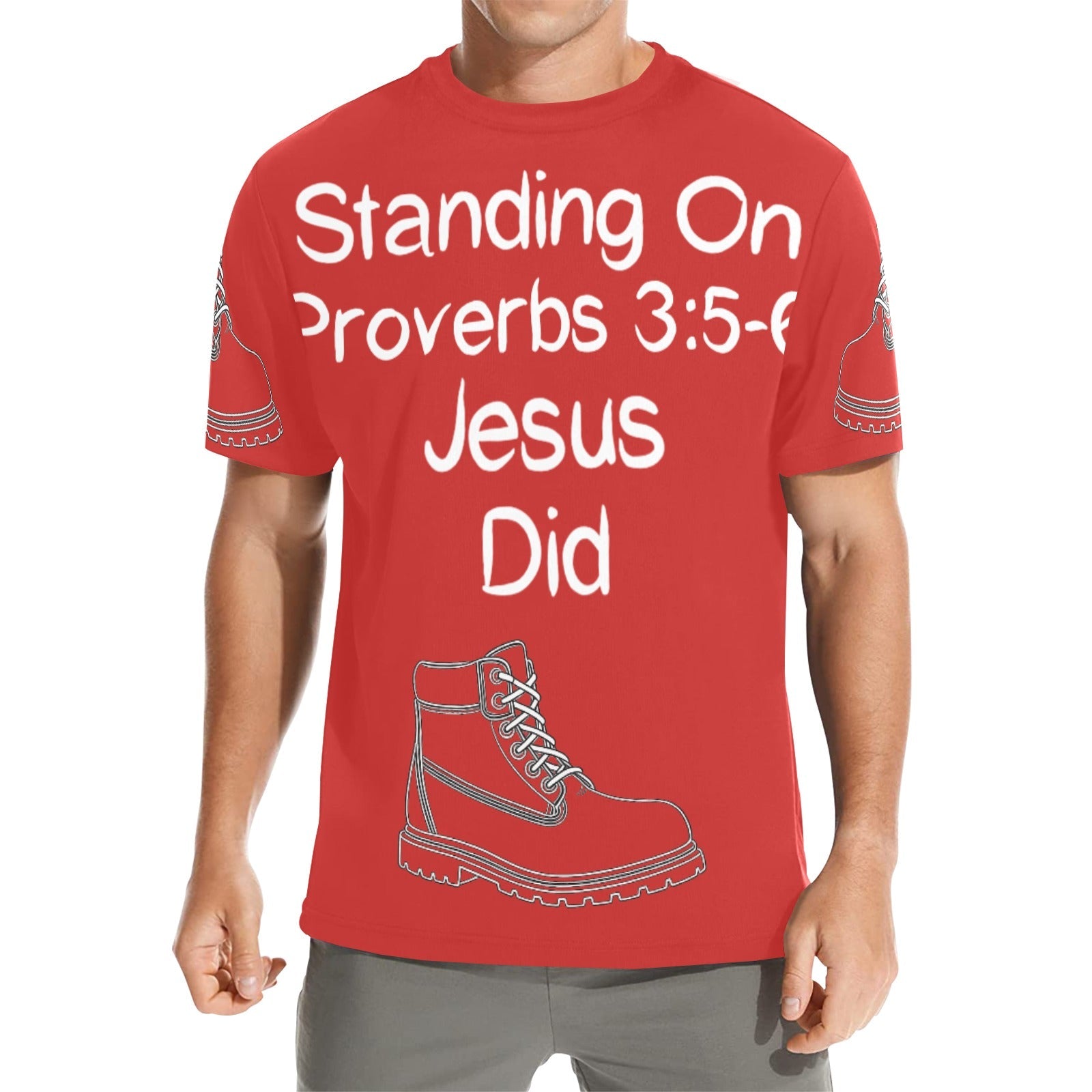GC Men Standing On The Word Short Sleeve T-Shirt Proverbs 3:5-6 design close-up Proverbs graphic