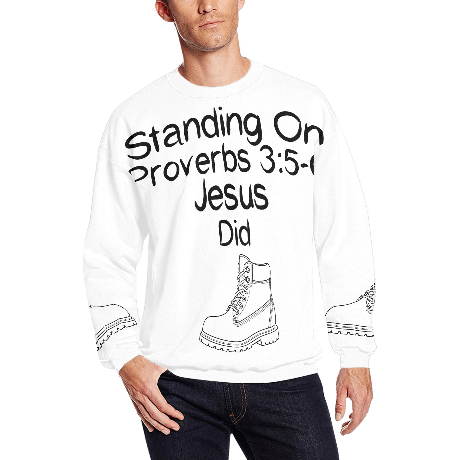 GC Men Standing On The Word Sweatshirt Proverbs 3:5-6 front view design visible