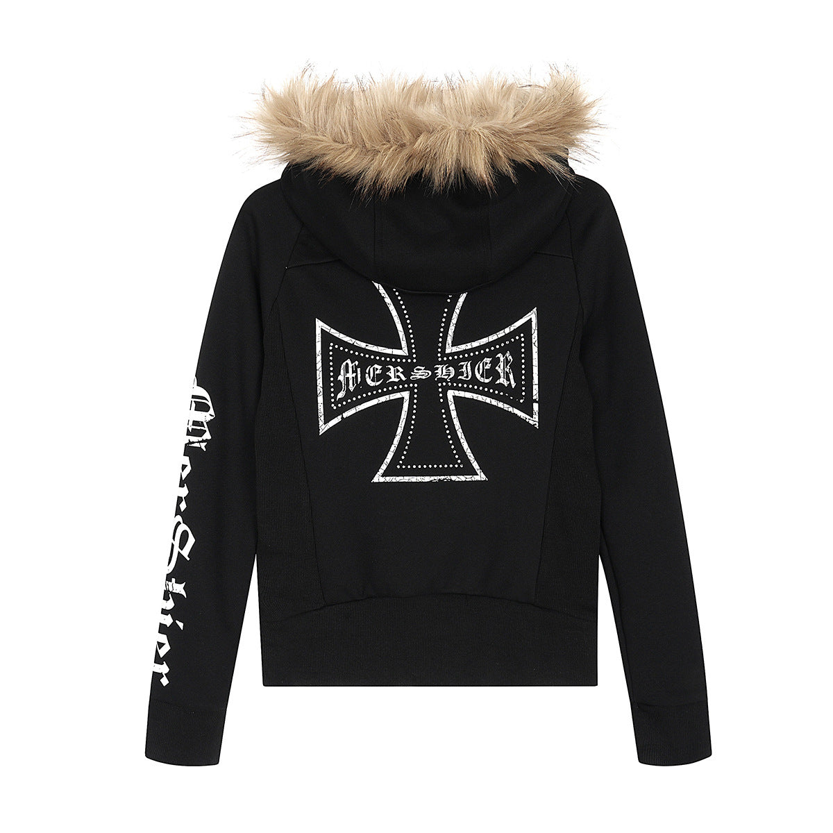 Detachable fur collar zipper hoodie short