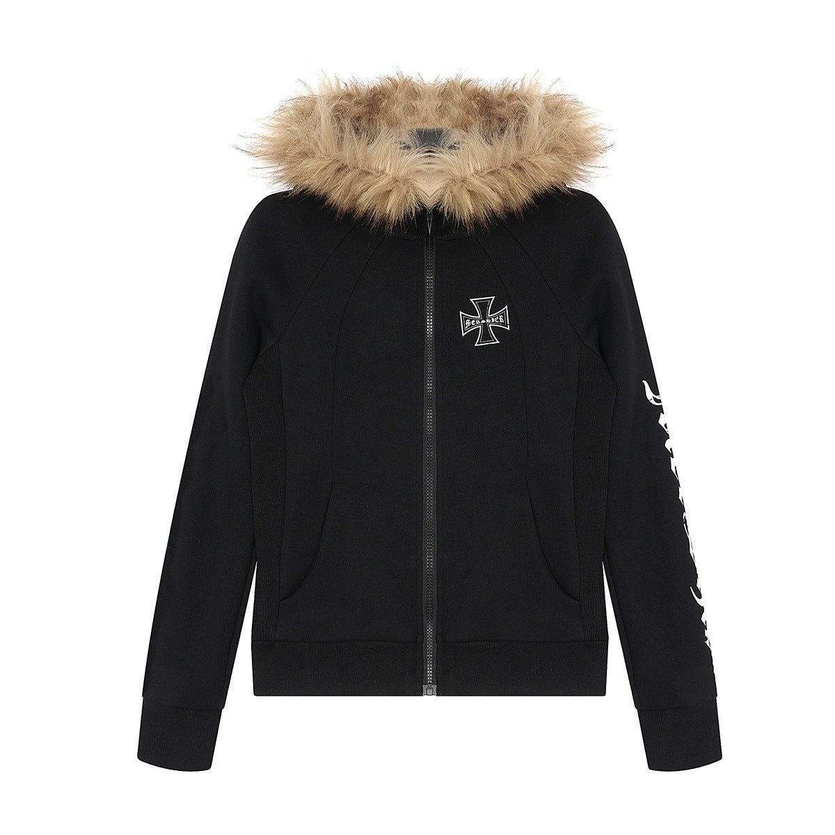 Detachable fur collar zipper hoodie short
