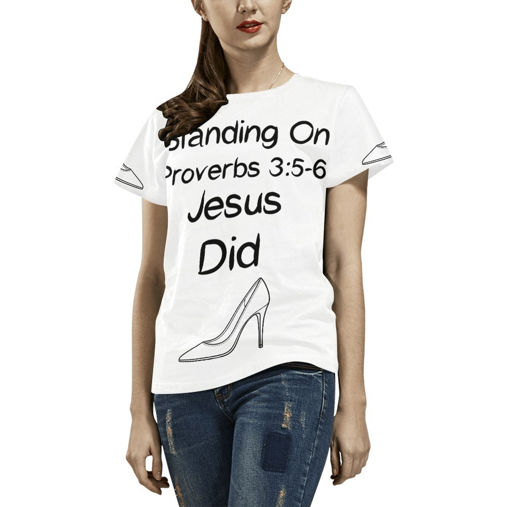 GC Women Standing On The Word Short Sleeve T-Shirt Proverbs 3:5-6 front view design visible