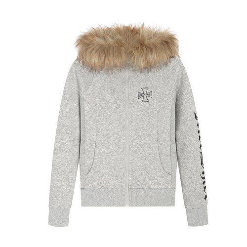 Detachable fur collar zipper hoodie short