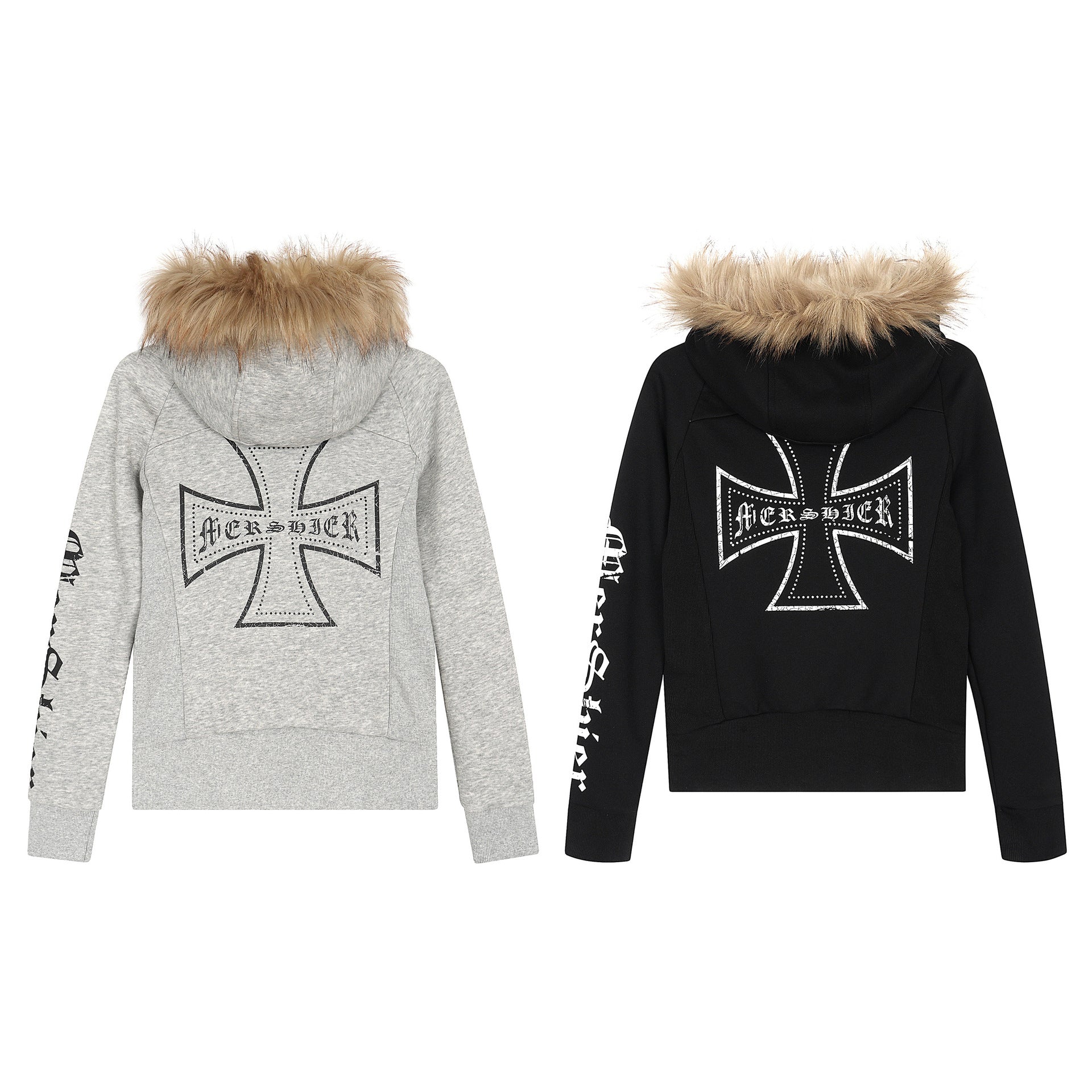 Detachable fur collar zipper hoodie short