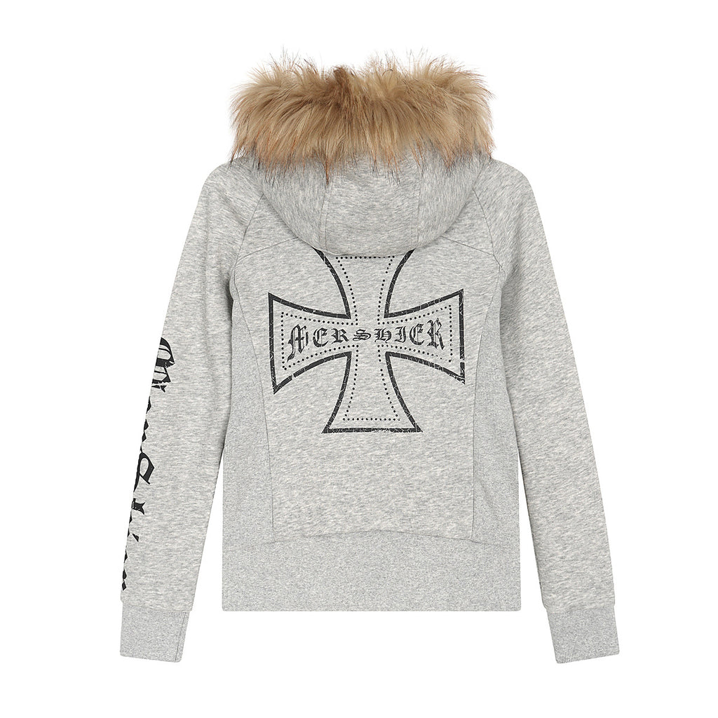 Detachable fur collar zipper hoodie short