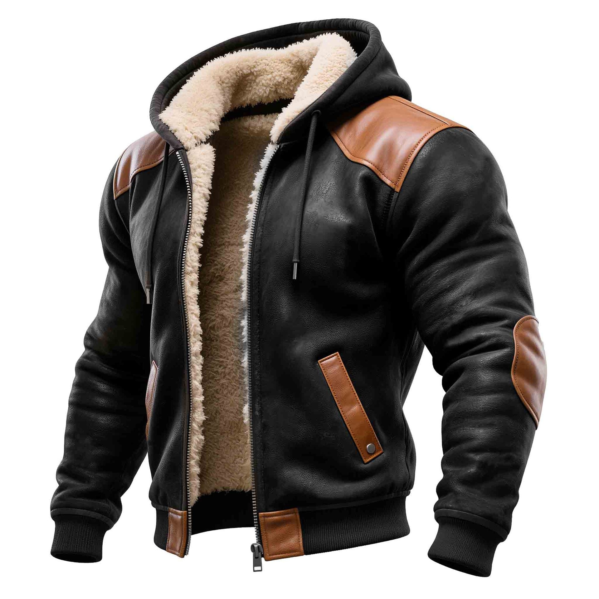 GC Men Thick Patch Leather Jacket