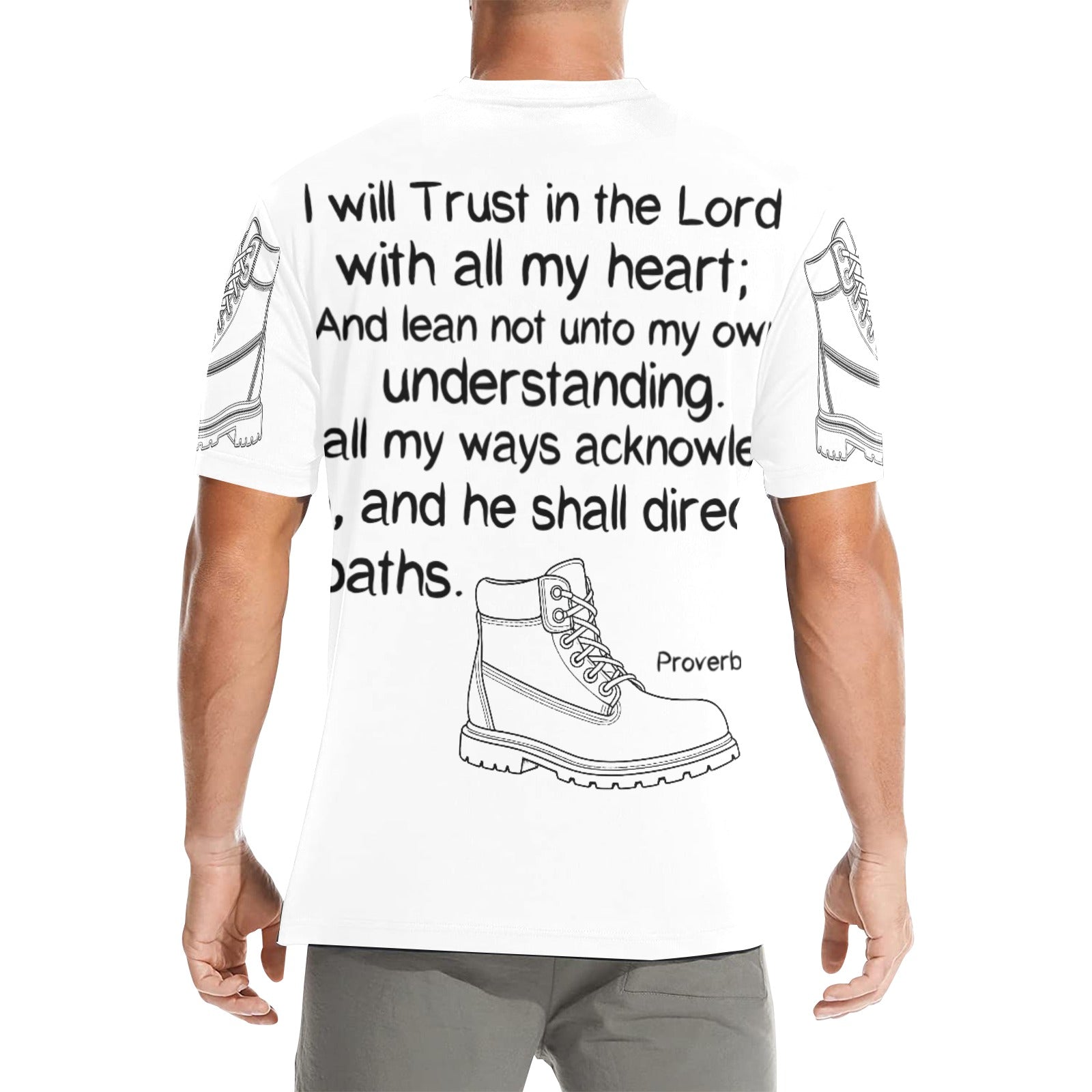 GC Men Standing On The Word Short Sleeve T-Shirt Proverbs 3:5-6 back view