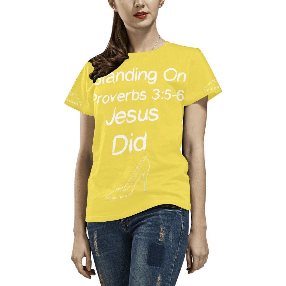 GC Women Standing On The Word Short Sleeve T-Shirt Proverbs 3:5-6 sleeve detail view