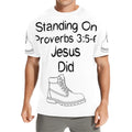 GC Men Standing On The Word Short Sleeve T-Shirt Proverbs 3:5-6 front view design visible