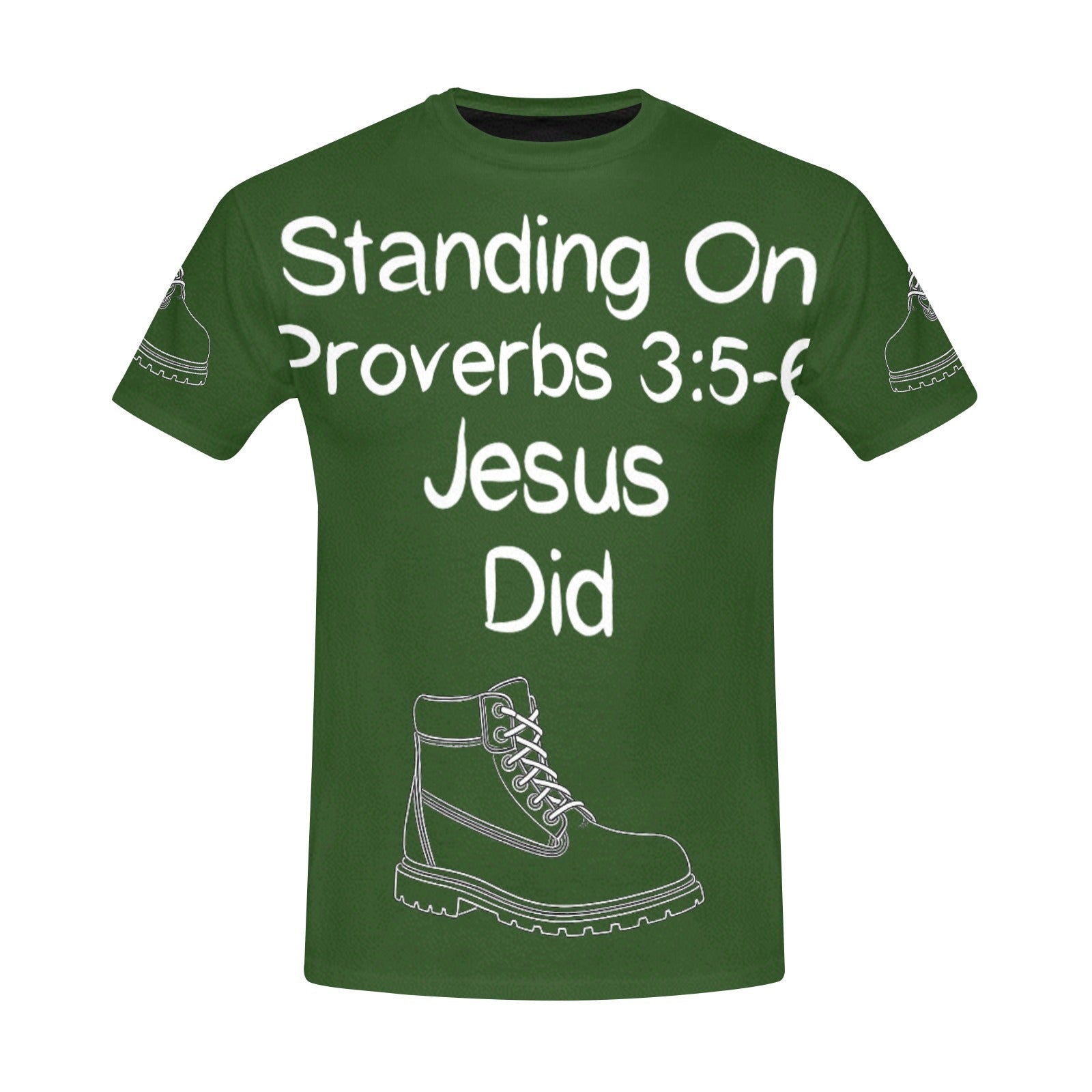 GC Men Standing On The Word Short Sleeve T-Shirt Proverbs 3:5-6 olive green tee white print