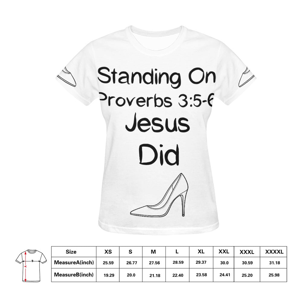 GC Women Standing On The Word Short Sleeve T-Shirt Proverbs 3:5-6 white tee black print front view
